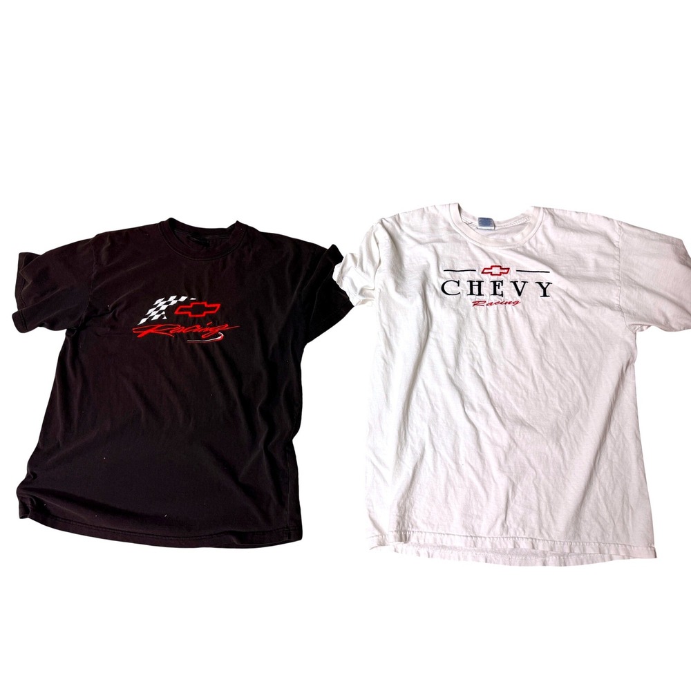 Vintage Lot of 2 Chevy Racing T-Shirts Mens XL Embroidered Chevrolet - BW